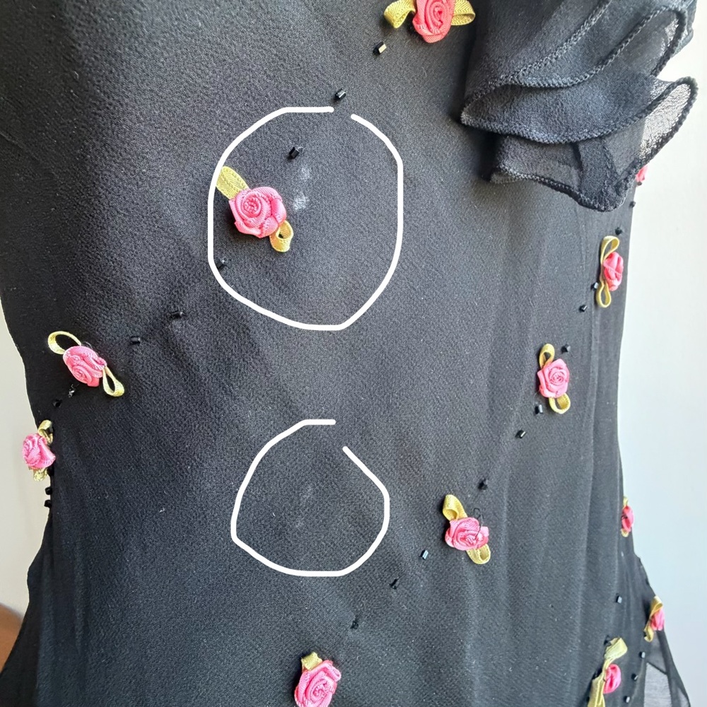 vintage y2k 100% silk beaded top asymmetrical hem rose straps - Picture 7 of 7